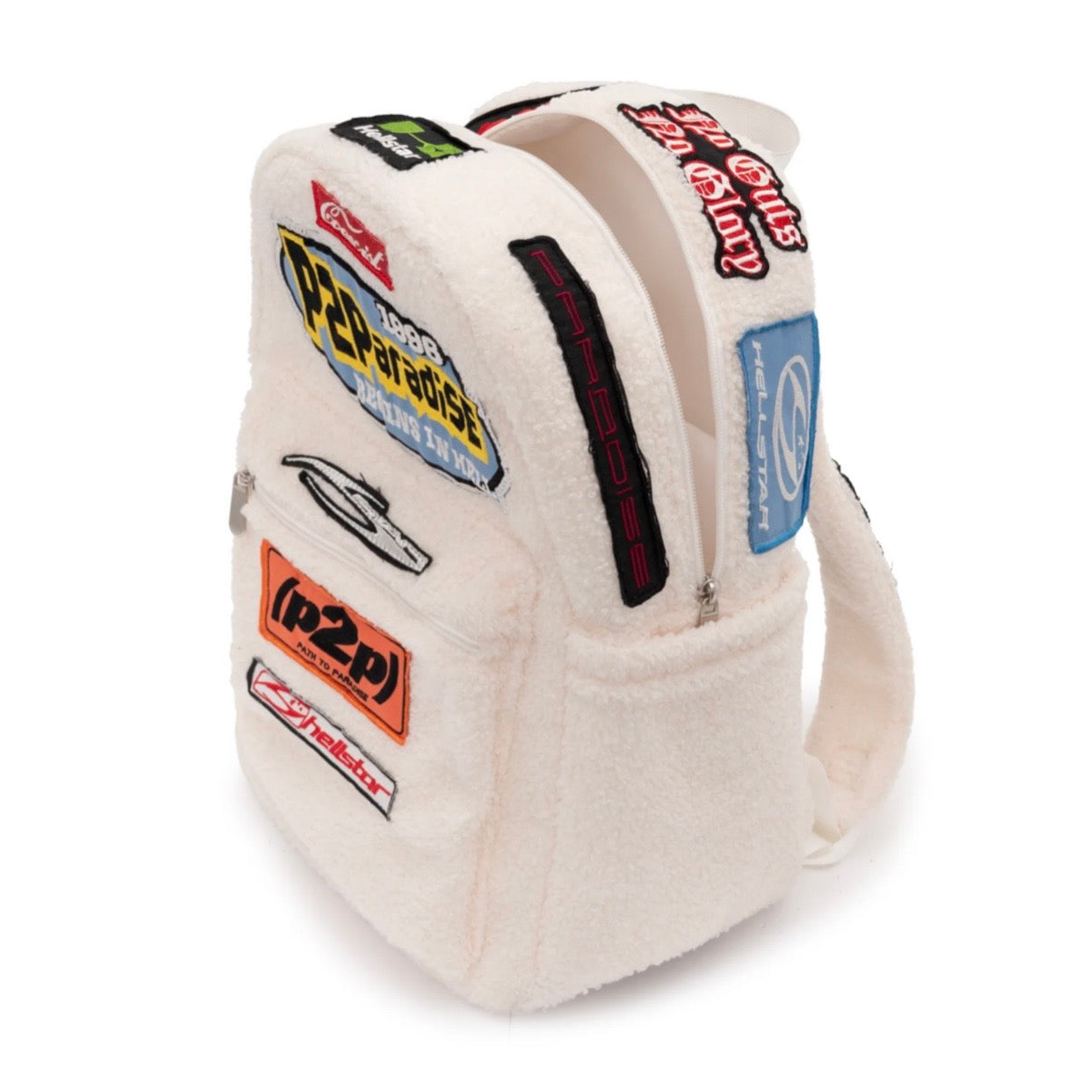 Hellstar White Sherpa Patchwork Backpack