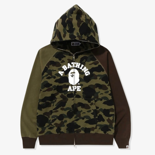 Bape Green 1st Camo Crazy College Zip Hoodie
