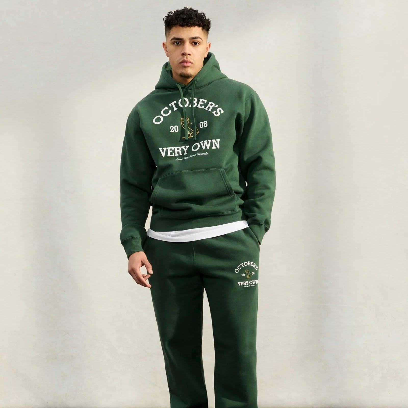 OVO Forrest Green Collegiate Hoodie On Body 2