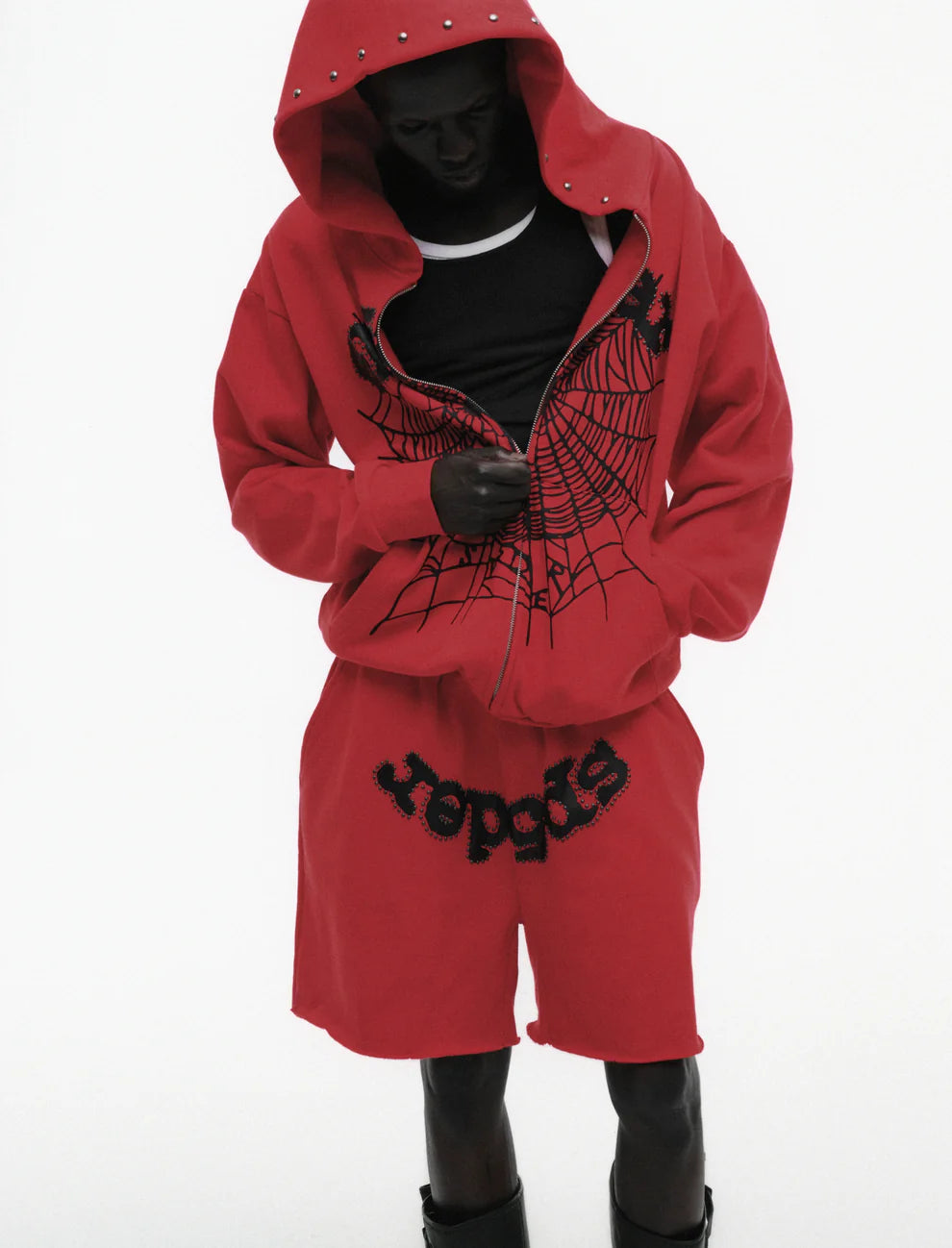 Sp5der Red OG Web Studded Zip Hoodie
