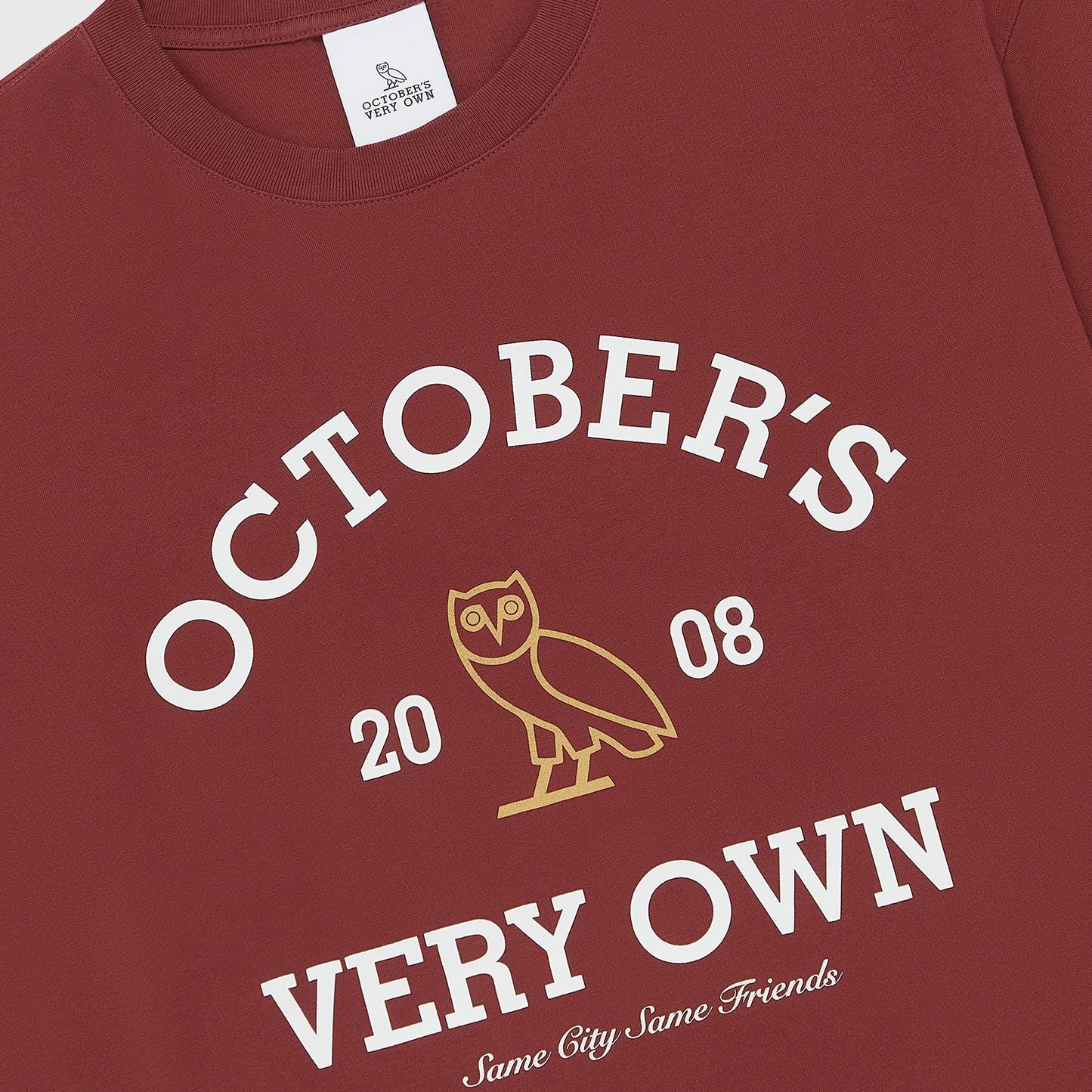 OVO Burgundy Collegiate T-Shirt Close View