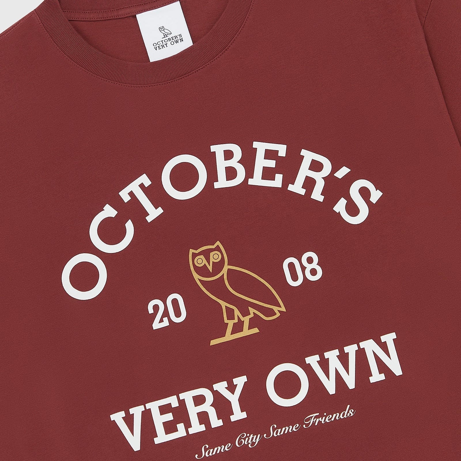 OVO Burgundy Collegiate T-Shirt Close View