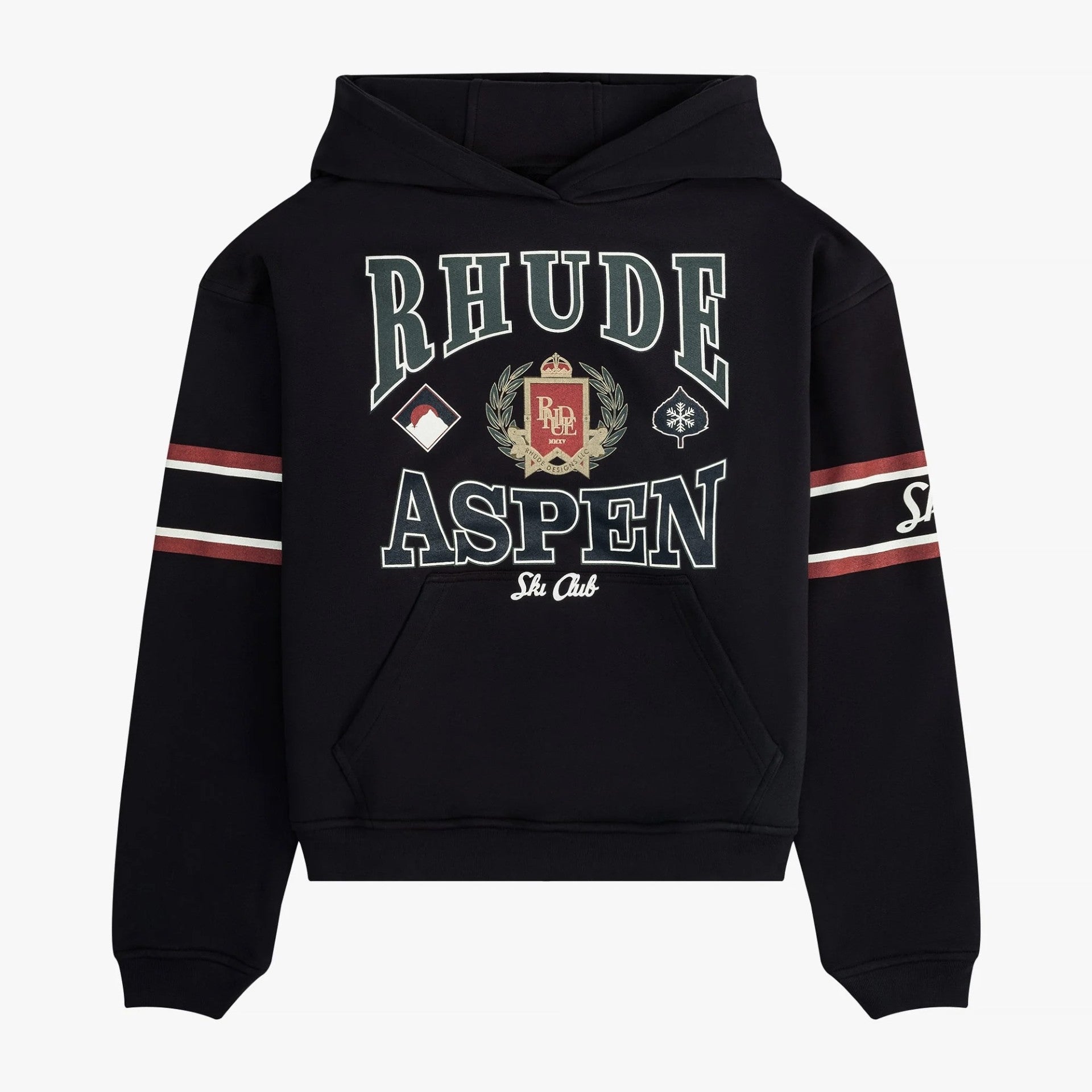 Rhude Vintage Black Aspen Ski Crest Hoodie front