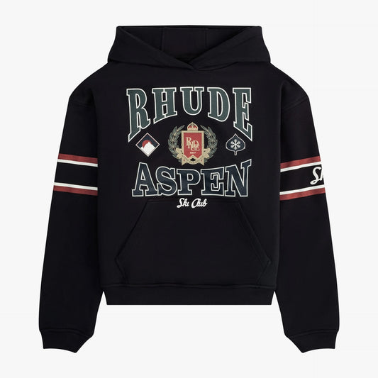 Rhude Vintage Black Aspen Ski Crest Hoodie front