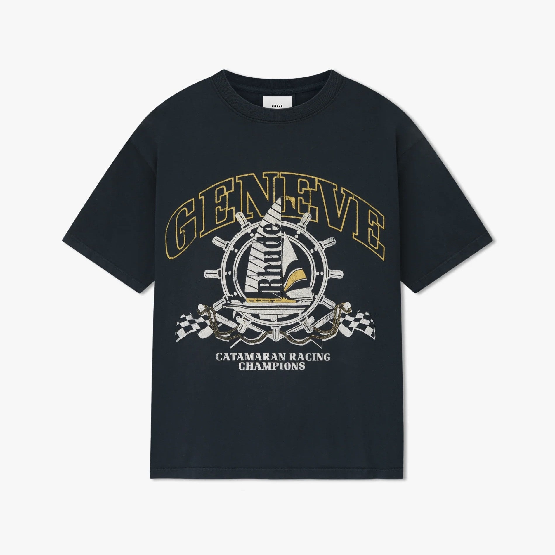 Rhude Vintage Black Geneve Catamaran T-Shirt Front