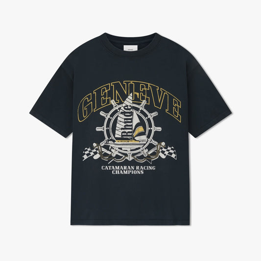 Rhude Vintage Black Geneve Catamaran T-Shirt Front