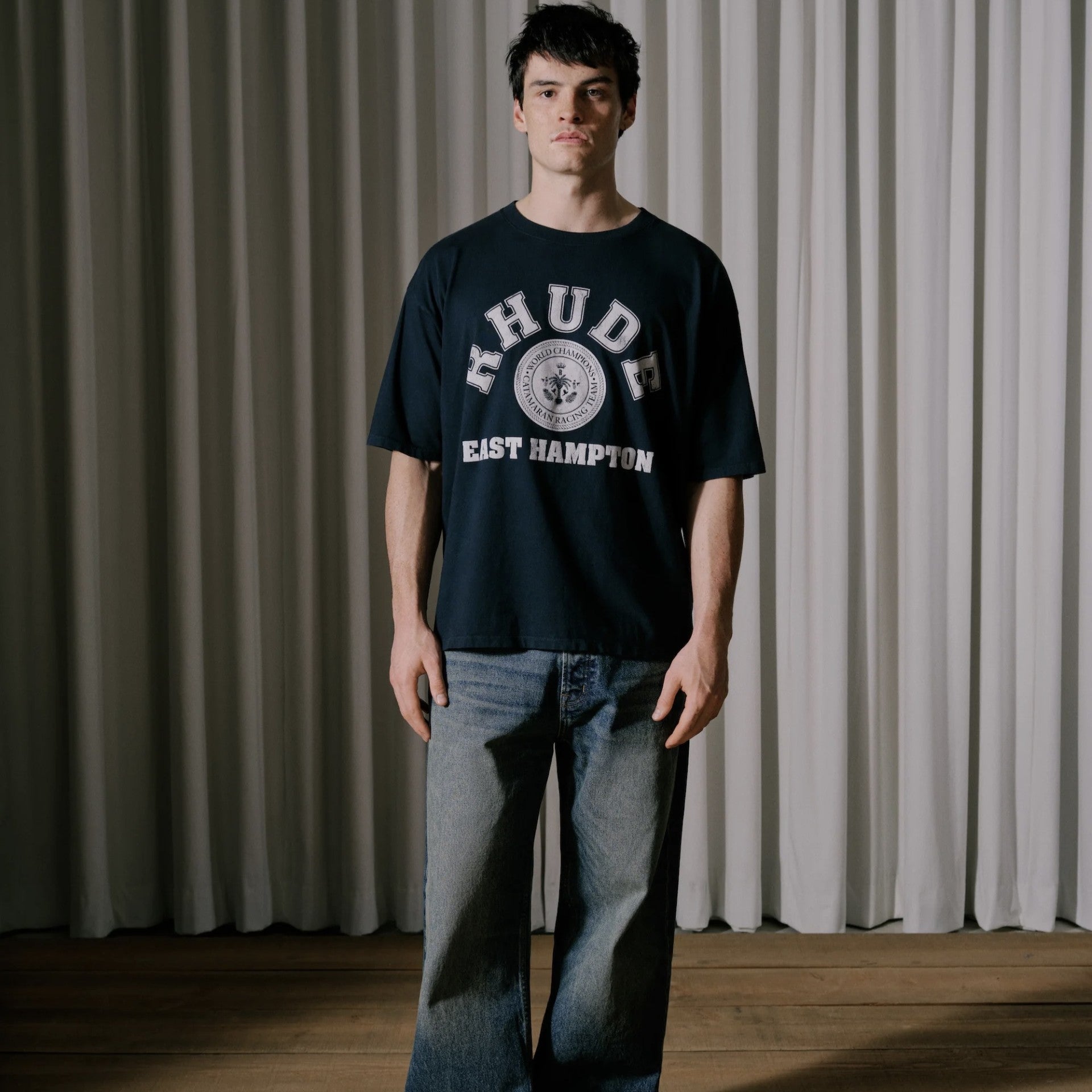Rhude Vintage Black Hampton Catamaran T-Shirt On Body Front