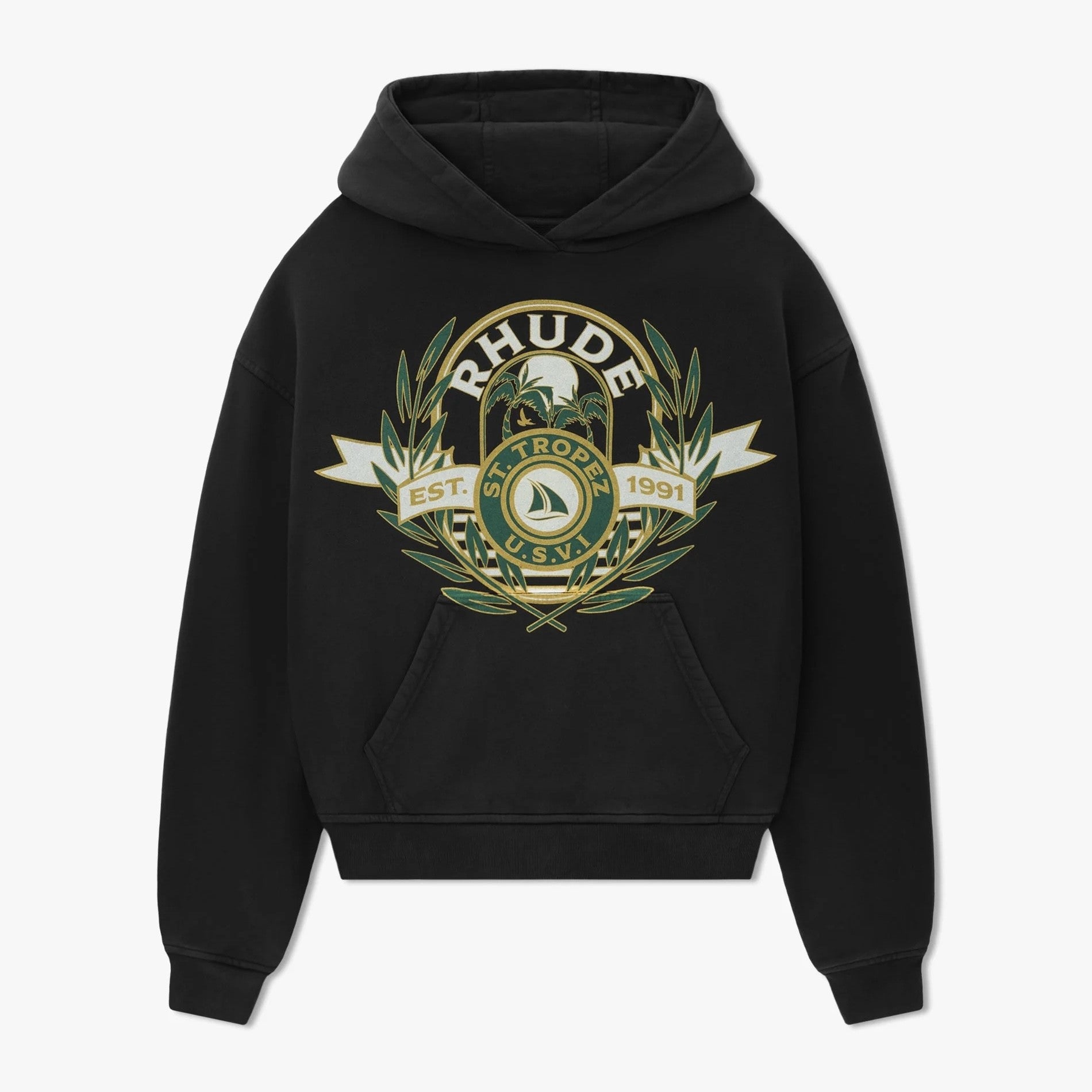 Rhude Vintage Black St Tropez Yacht Crest Hoodie Front