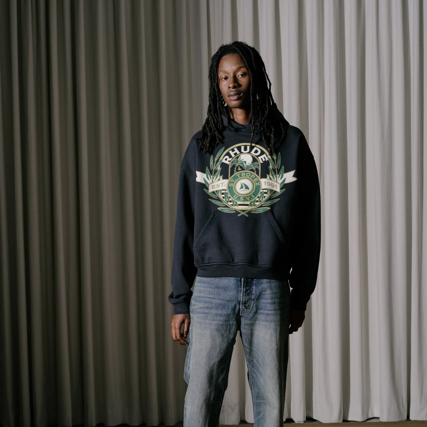 Rhude Vintage Black St Tropez Yacht Crest Hoodie