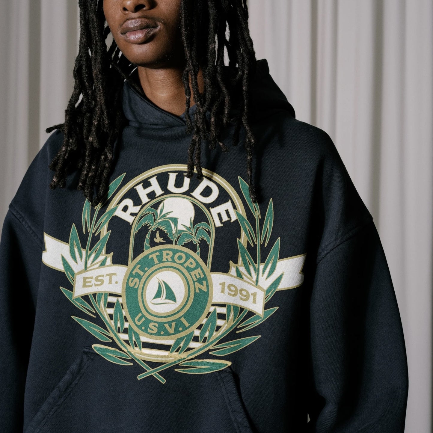 Rhude Vintage Black St Tropez Yacht Crest Hoodie
