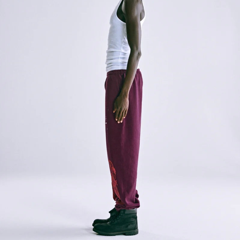 Sp5der Burgundy Nocturnal Highway Sweatpants On Body 8