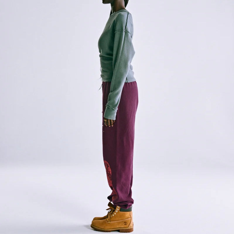 Sp5der Burgundy Nocturnal Highway Sweatpants On Body 7