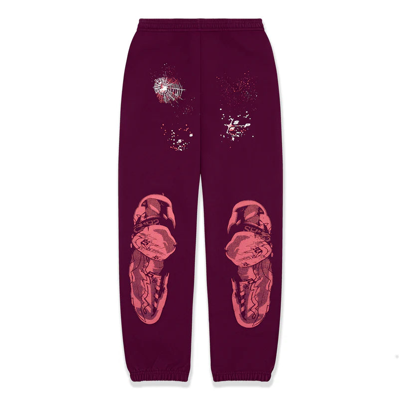 Sp5der Burgundy Nocturnal Highway Sweatpants Front