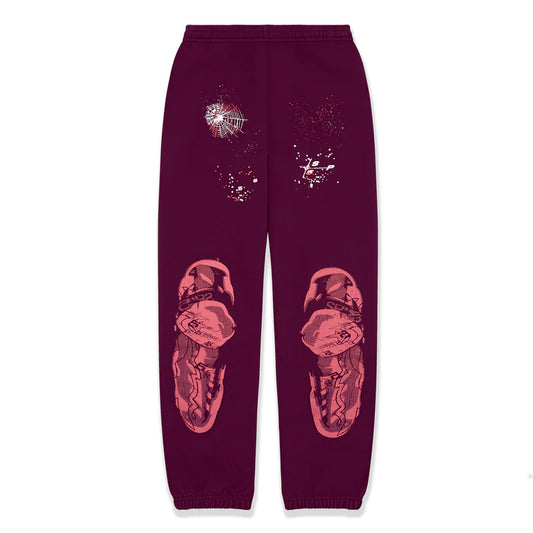 Sp5der Burgundy Nocturnal Highway Sweatpants Front