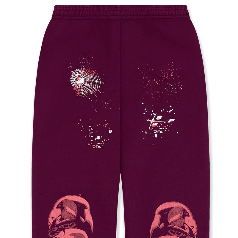 Sp5der Burgundy Nocturnal Highway Sweatpants Close