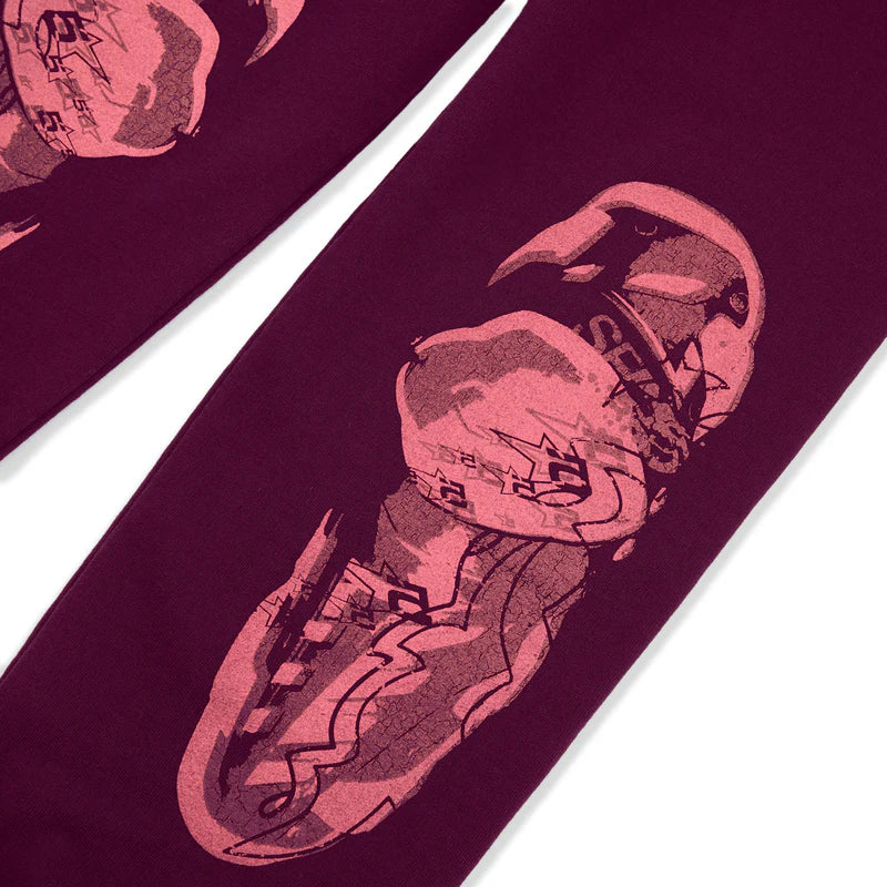 Sp5der Burgundy Nocturnal Highway Sweatpants Leg