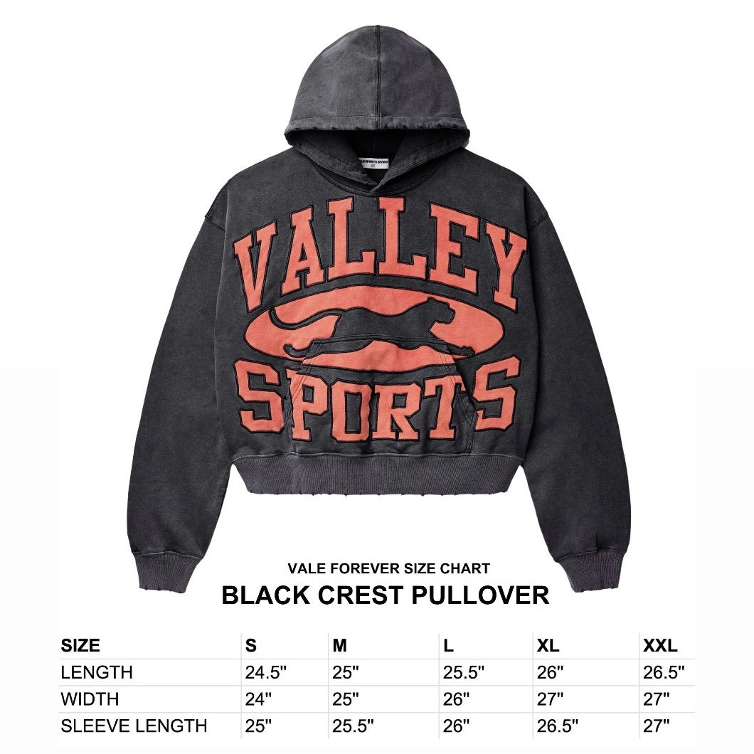 Vale Black Black Crest Hoodie Size Chart