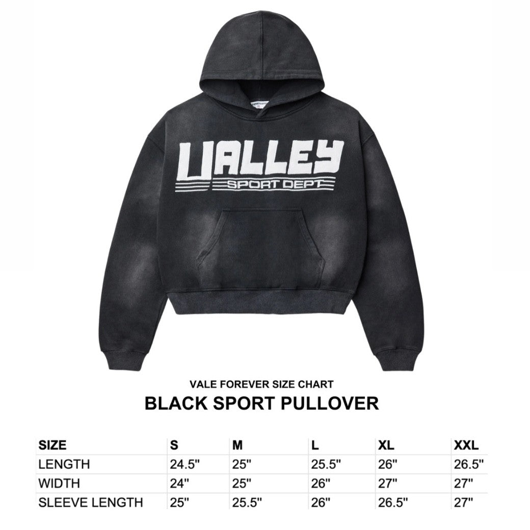 Vale Black Sport Hoodie Size Chart