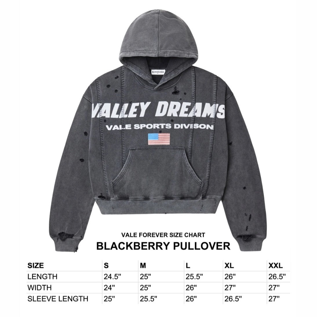Vale Blackberry Hoodie Size Chart