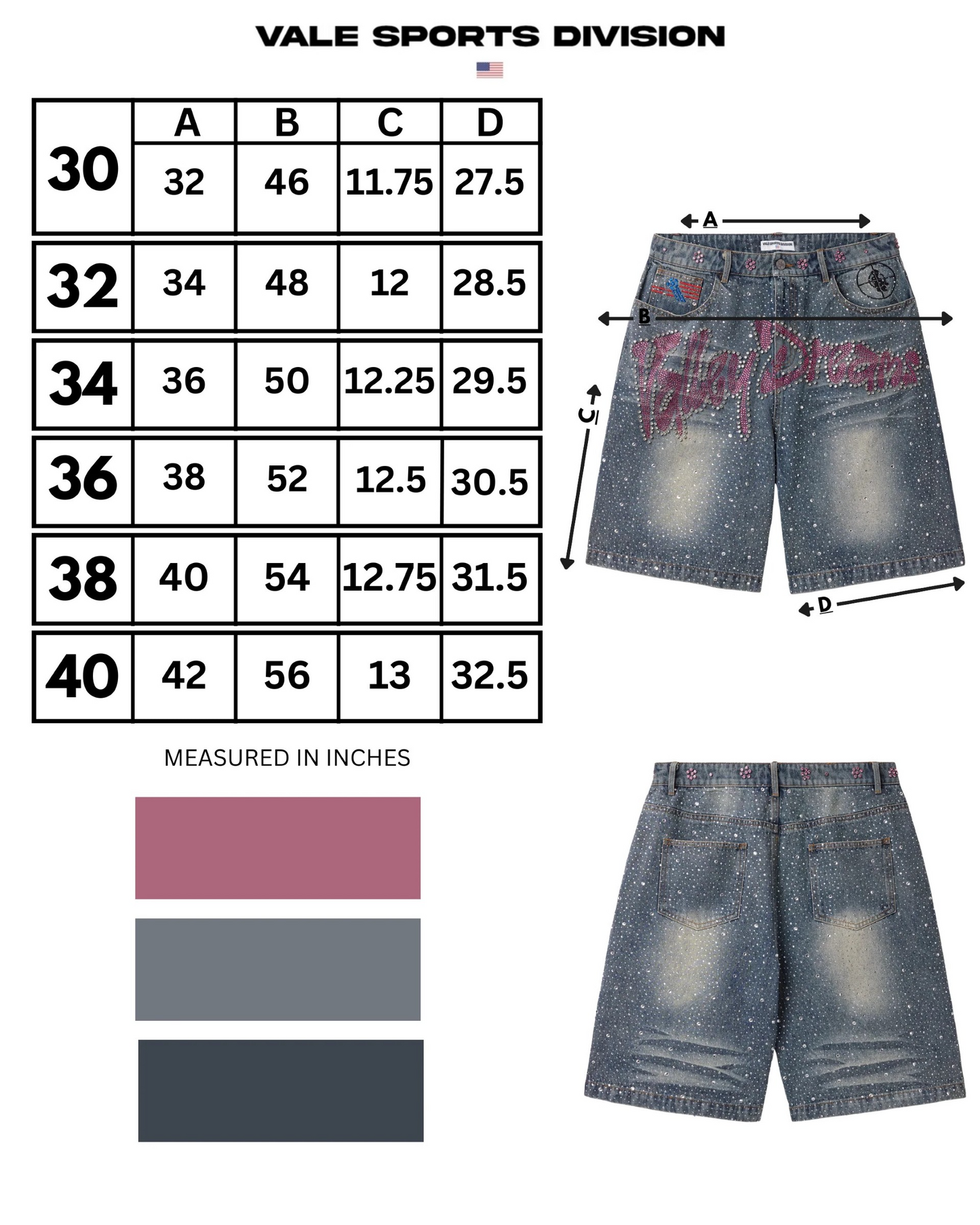 Vale Blue Iced Out Jorts sizing