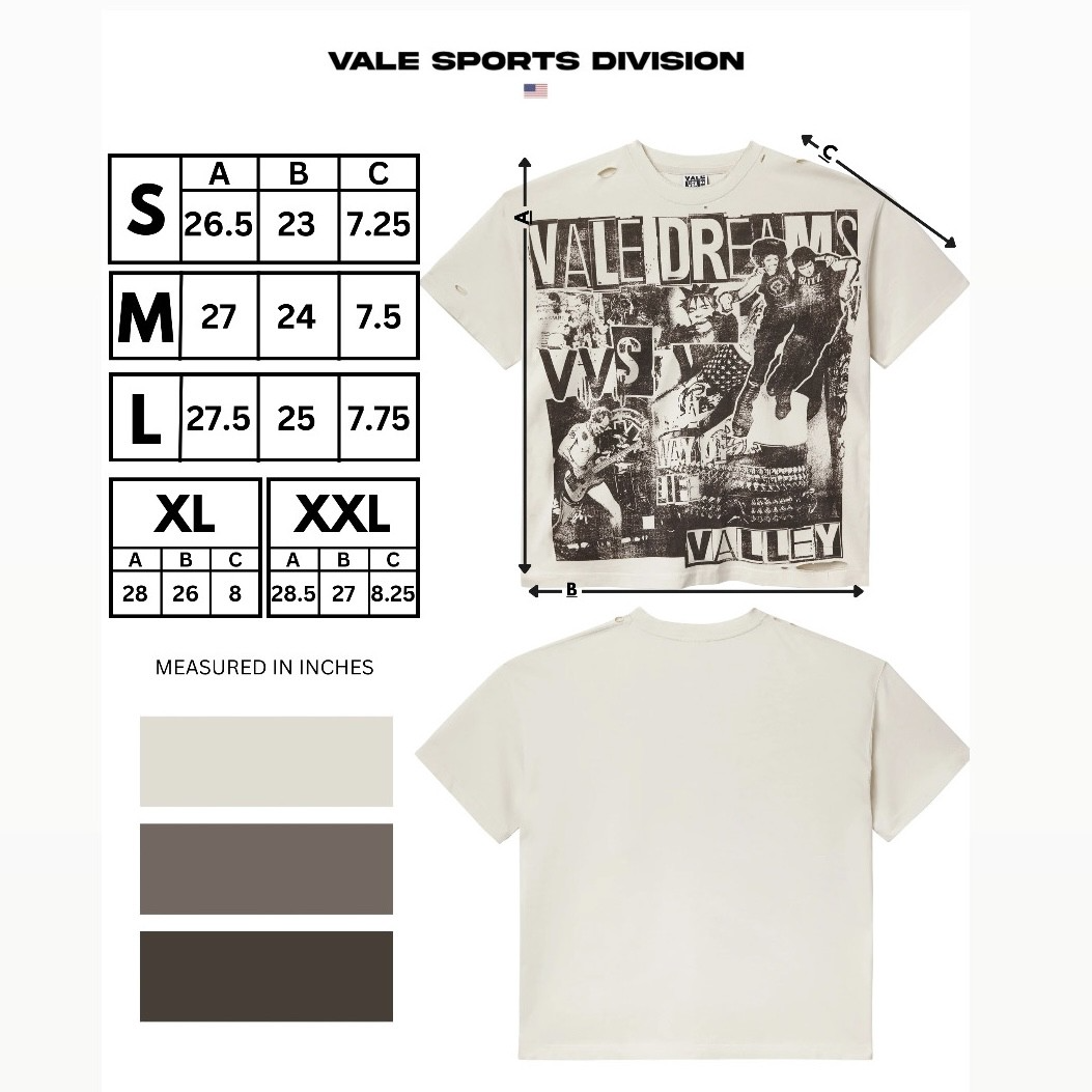 Vale Moshpit T-Shirt sizing