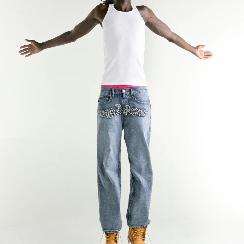 Sp5der Light Blue Wash Denim Work Pant