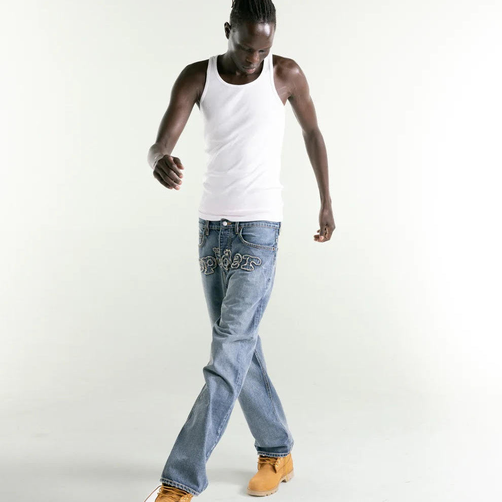 Sp5der Light Blue Wash Denim Work Pant