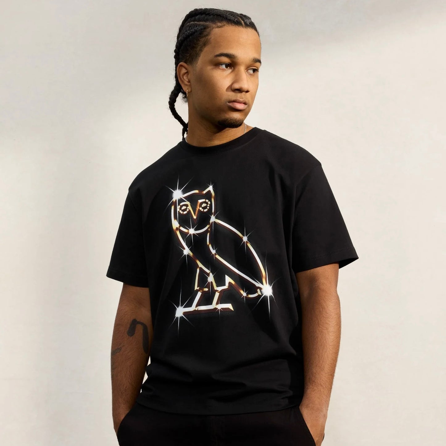 OVO Black Bling T-Shirt On Body Front