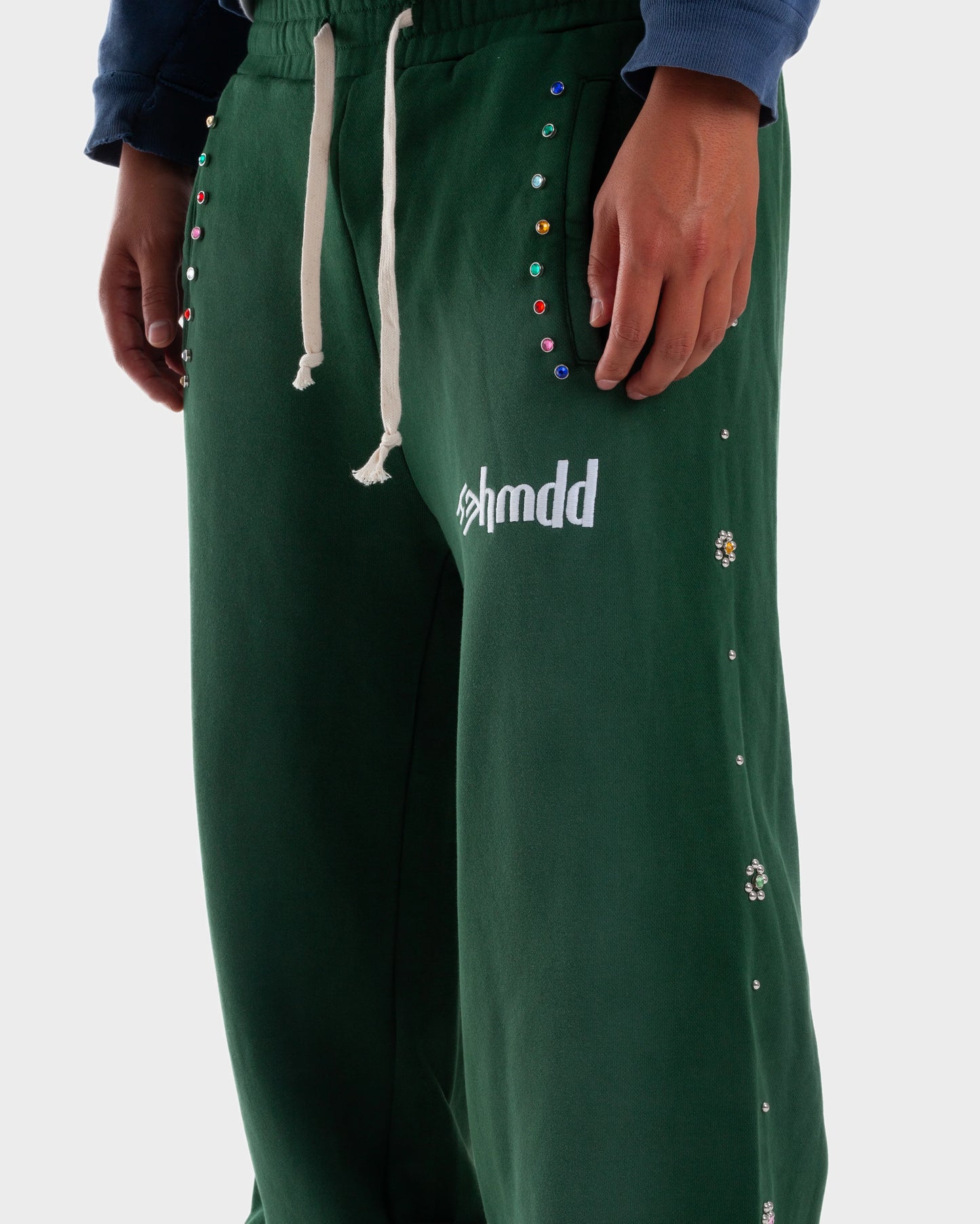 HMDD Green Flower Studded Scrunch Sweatpants