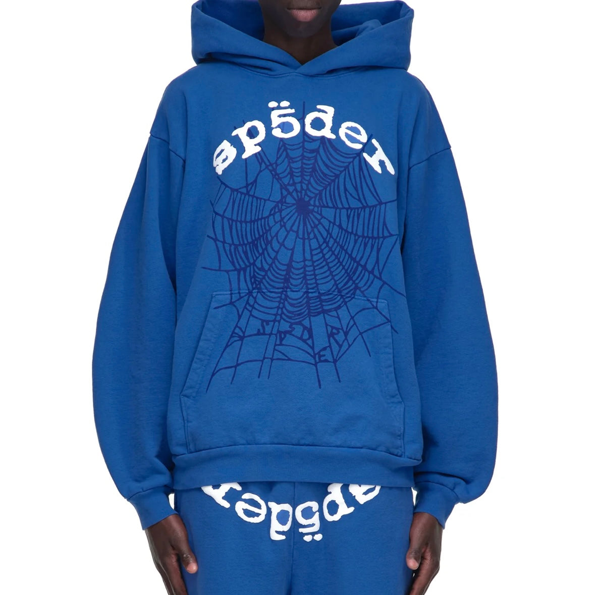 Sp5der Blue White Legacy Hoodie On Body Front Male