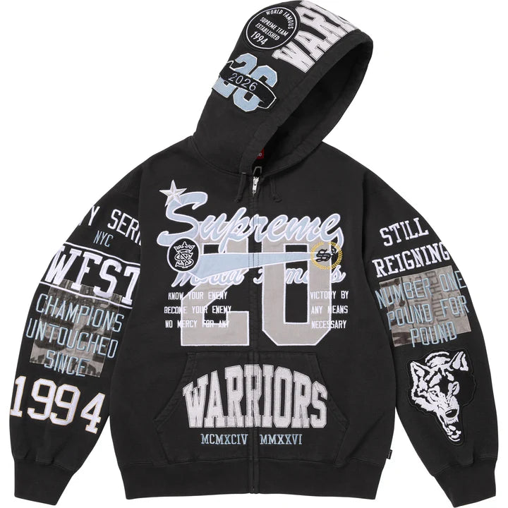 Supreme Black Warriors Applique Zip Hoodie
