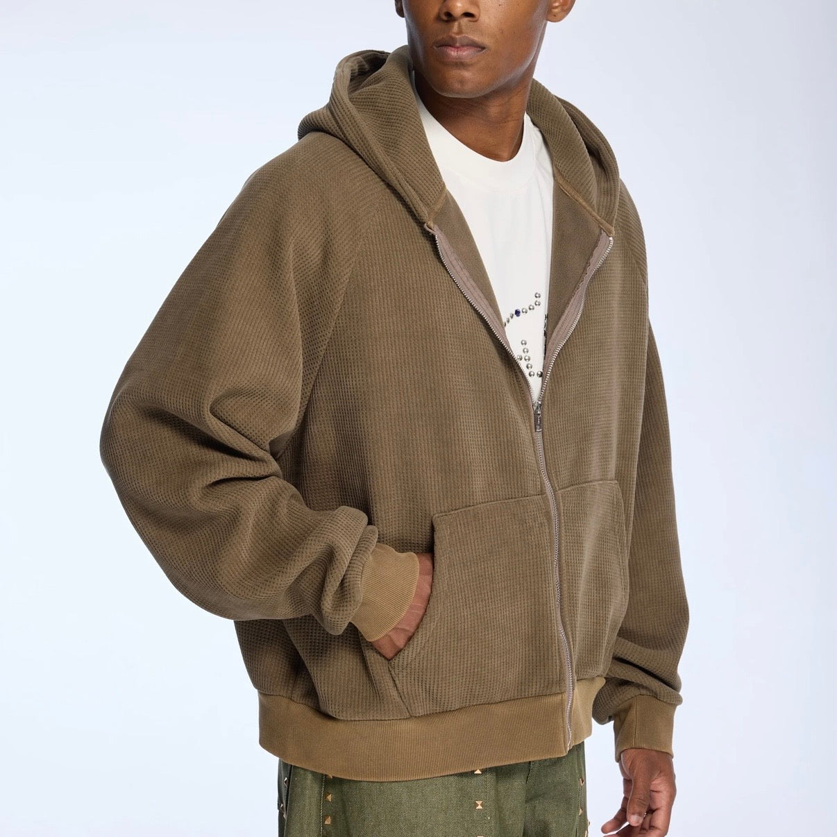 AZVA Brown Waffle Zip Hoodie
