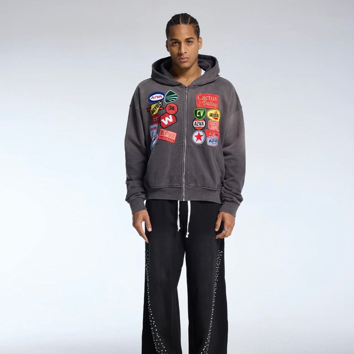 AZVA Vintage Black Rest Stop Zip Hoodie