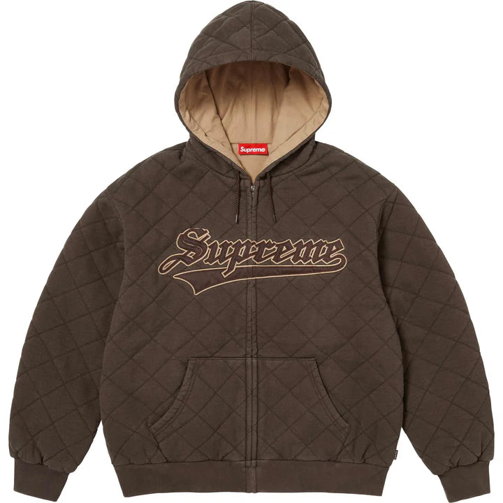 Supreme Dark Brown Quilted Zip Hoodie