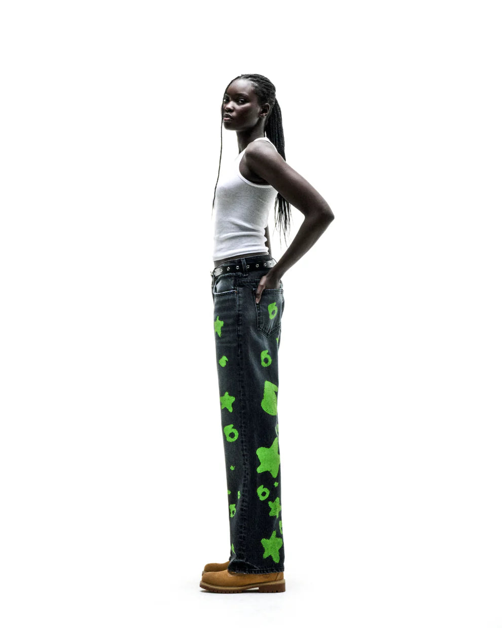 Sp5der Black Green Beluga Stamp Denim Pants