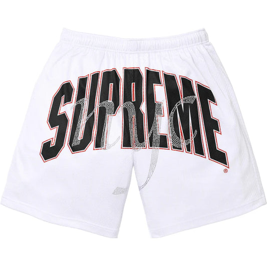 Supreme White Rhinestone Mesh Shorts