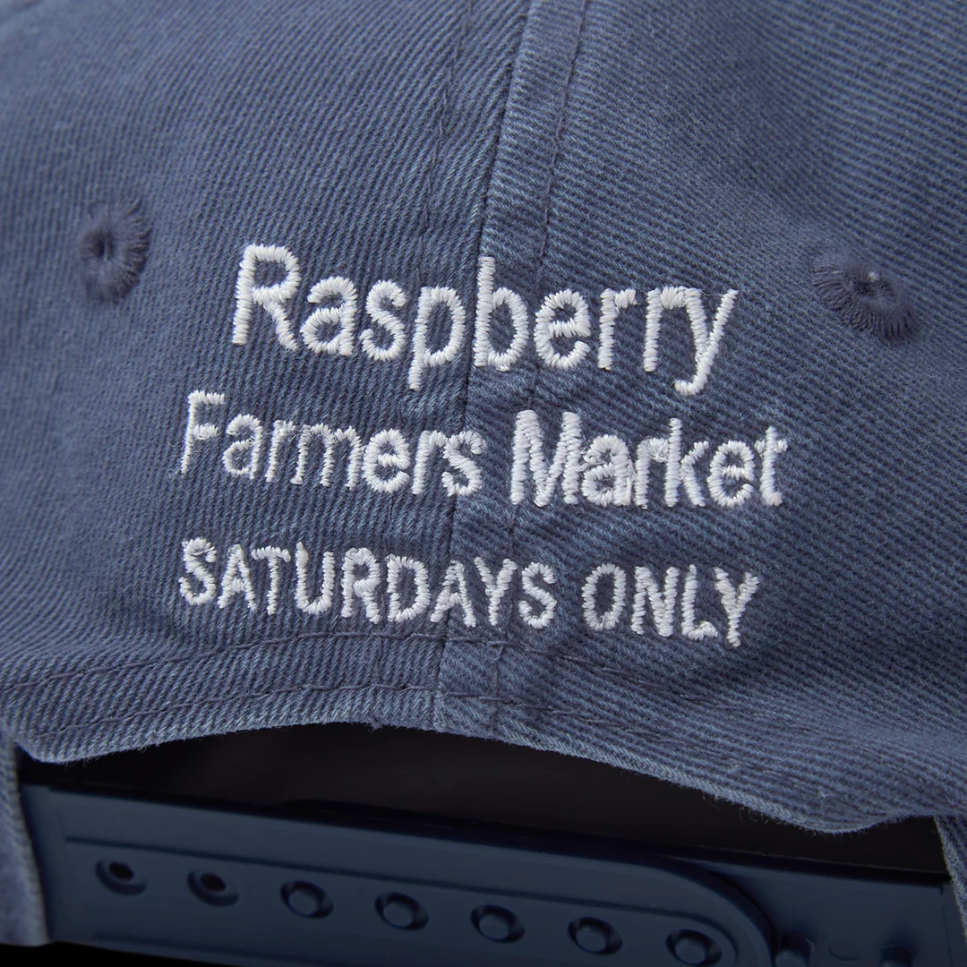 GV Gallery Farmers Market Hat, close-up of the back embroidery above the black snapback