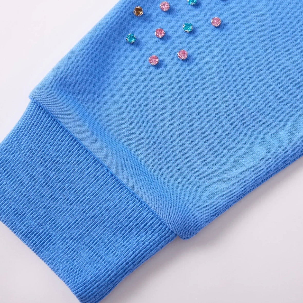 AZVA Baby Blue Crystal Cactus Zip Hoodie