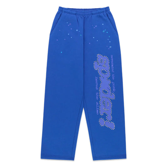 Sp5der Blue Rhinestone Punk V2 Sweatpants