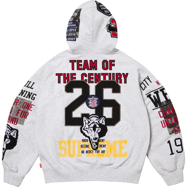 Supreme Ash Grey Warriors Applique Zip Hoodie