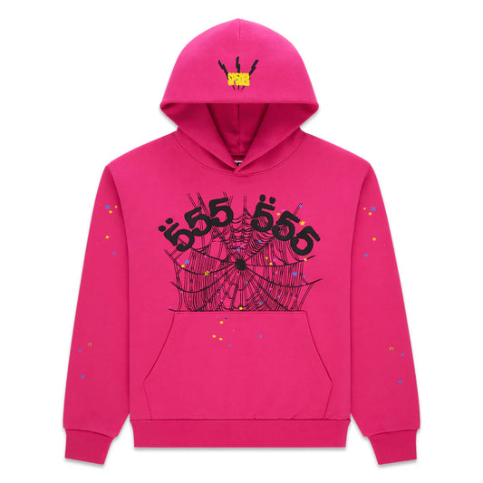 Sp5der Pink Black Angel Number Hoodie