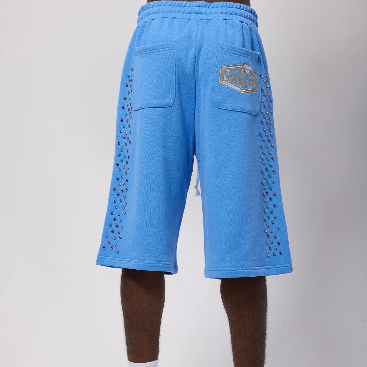 AZVA Baby Blue Crystal Cactus Shorts
