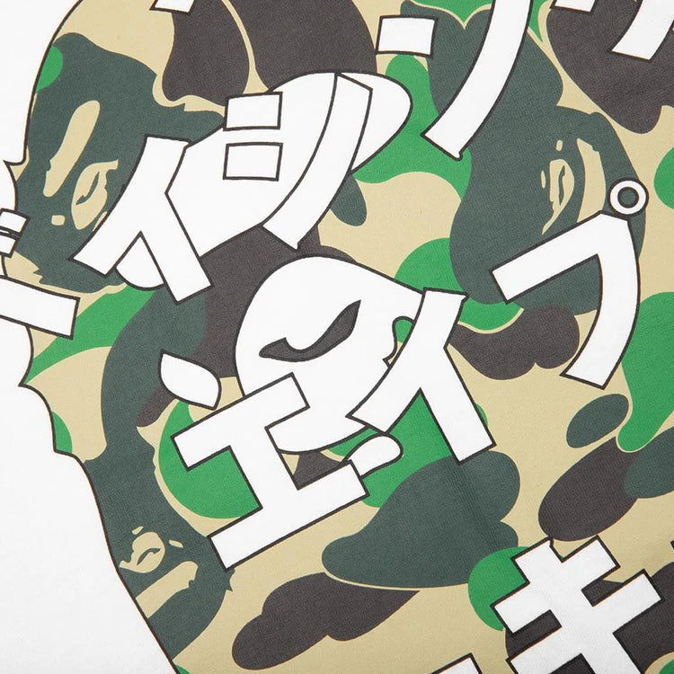 Bape White Green Japanese Letters Long Sleeve Close View