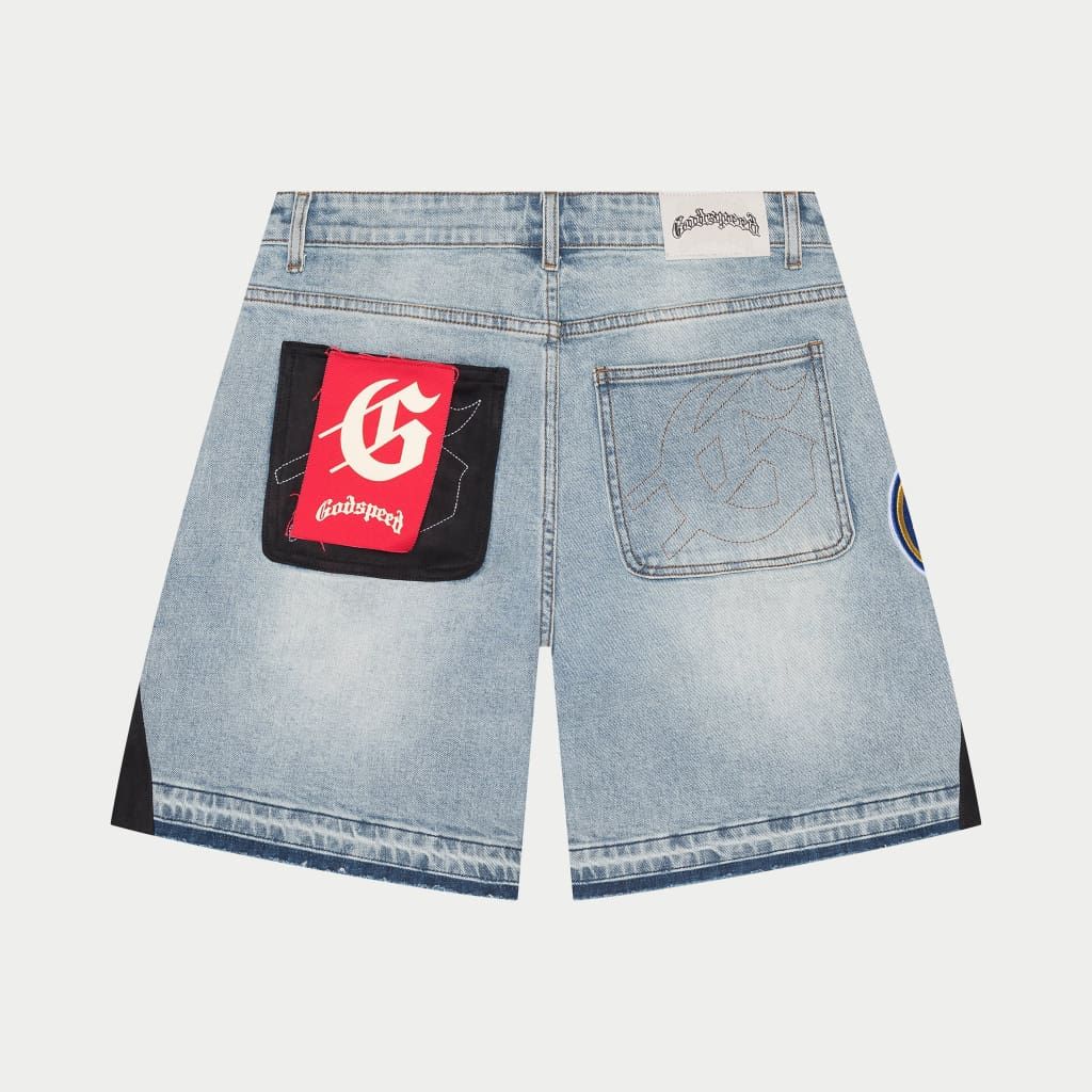 Godspeed Blue Patchwork Denim Shorts