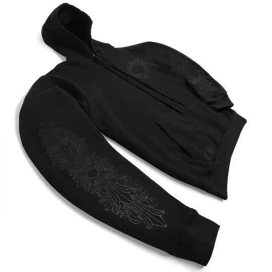 Chrome Hearts Black Floral Horseshoe Hoodie