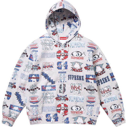 Supreme Ash Grey Flash Zip Hoodie