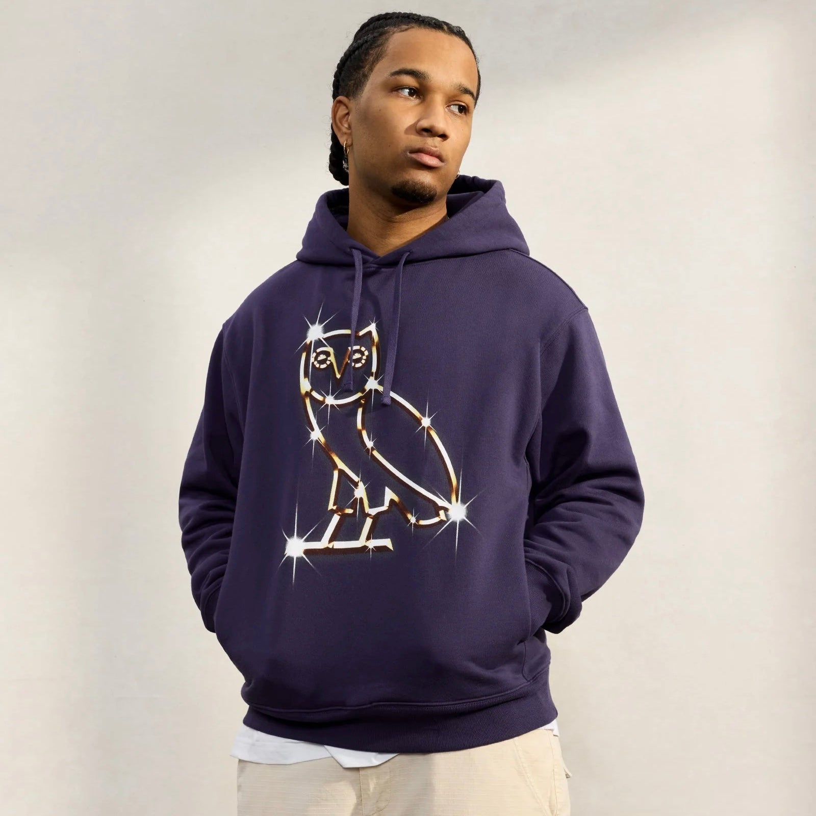OVO Purple Bling Hoodie On Body Front