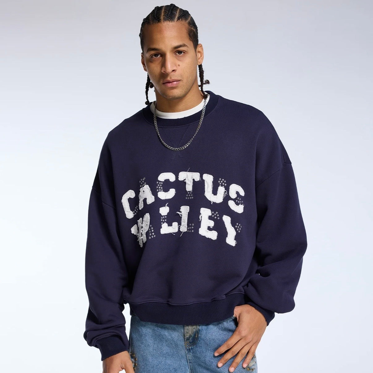 AZVA Navy Cactus Uni Crewneck
