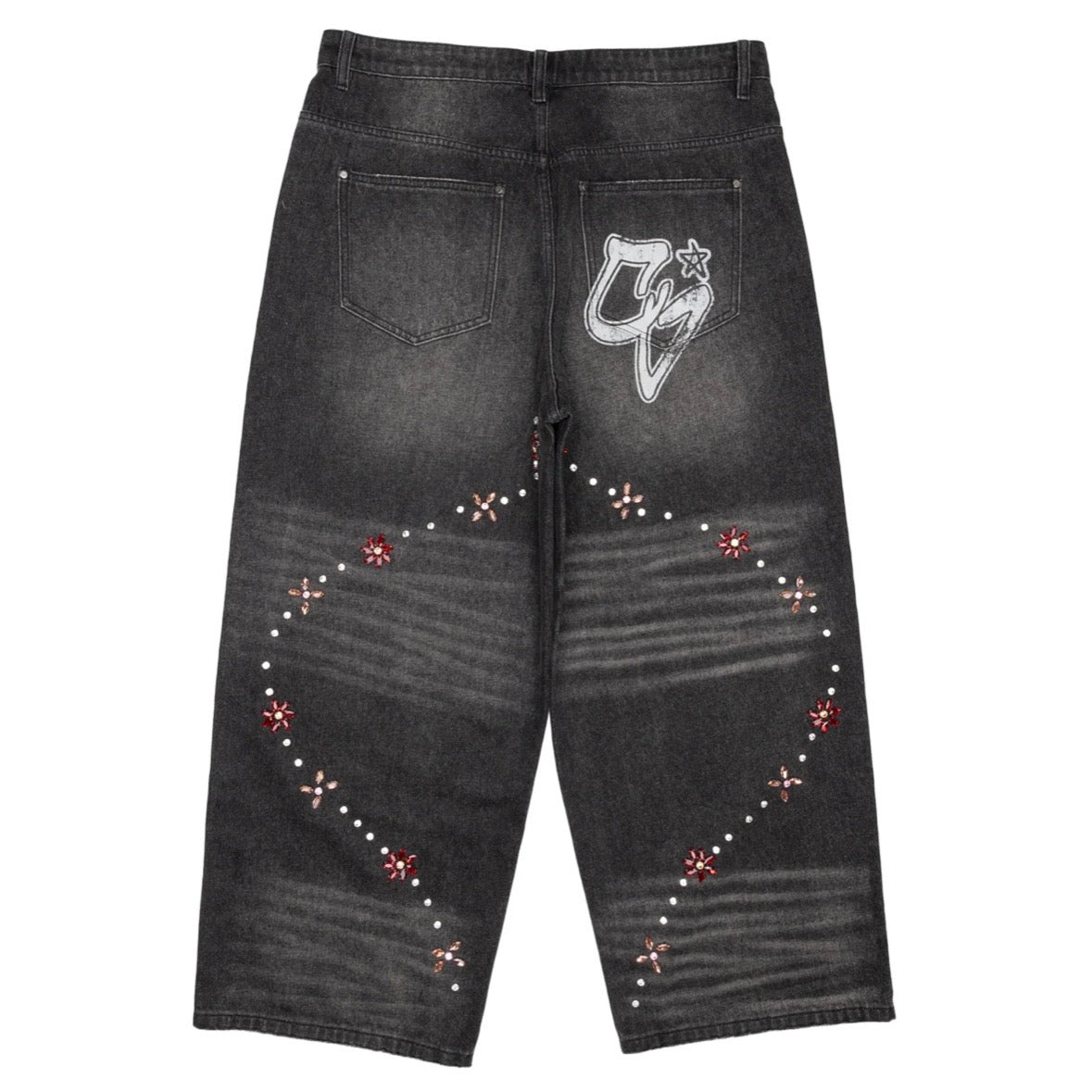 AZVA Flower Crystal Denim Pants