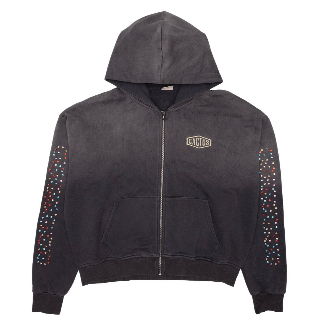 AZVA Vintage Black Crystal Cactus Zip Hoodie
